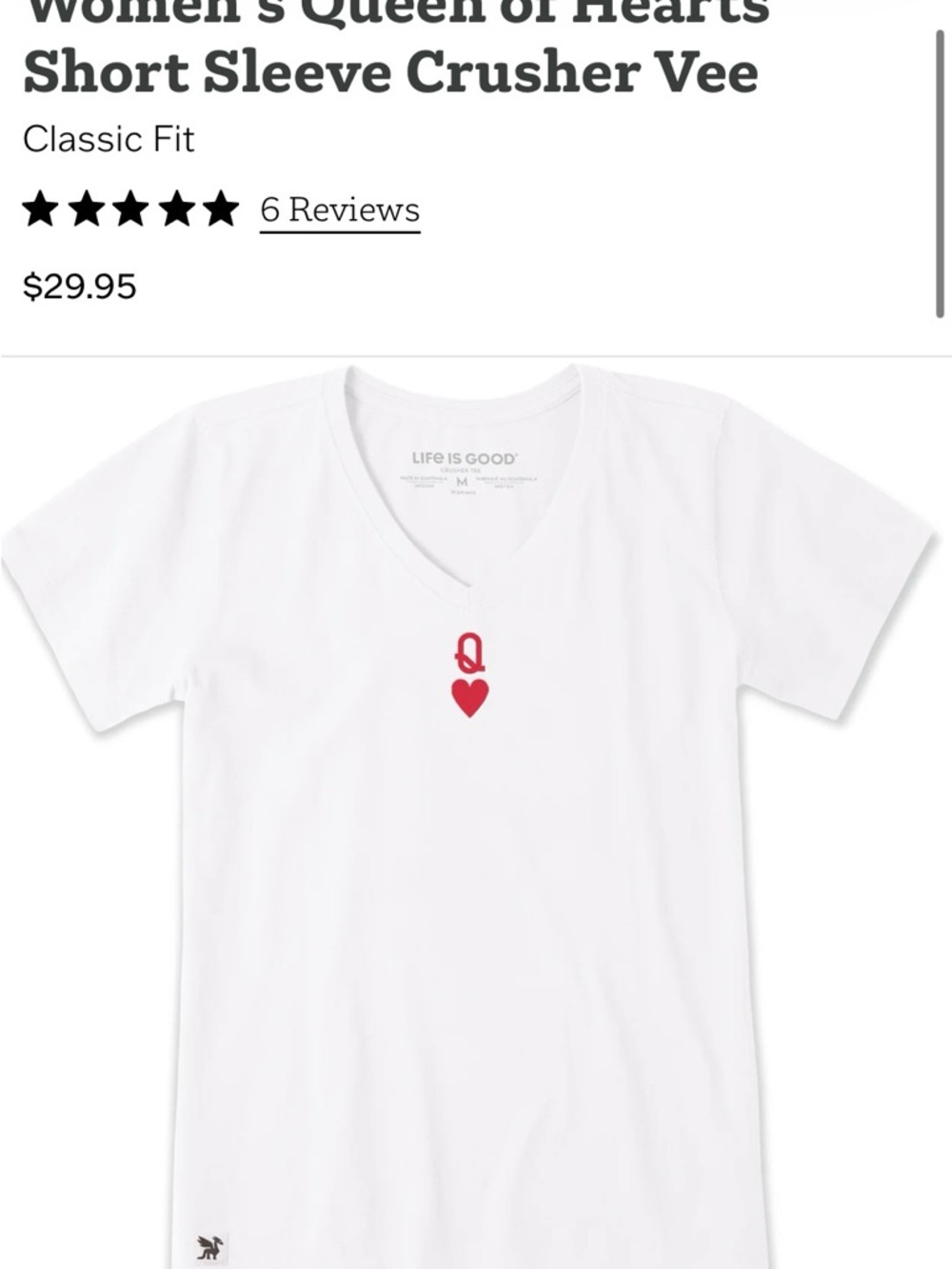 Life Is Good White T‑Shirt with Red Queen of Hearts Graphic